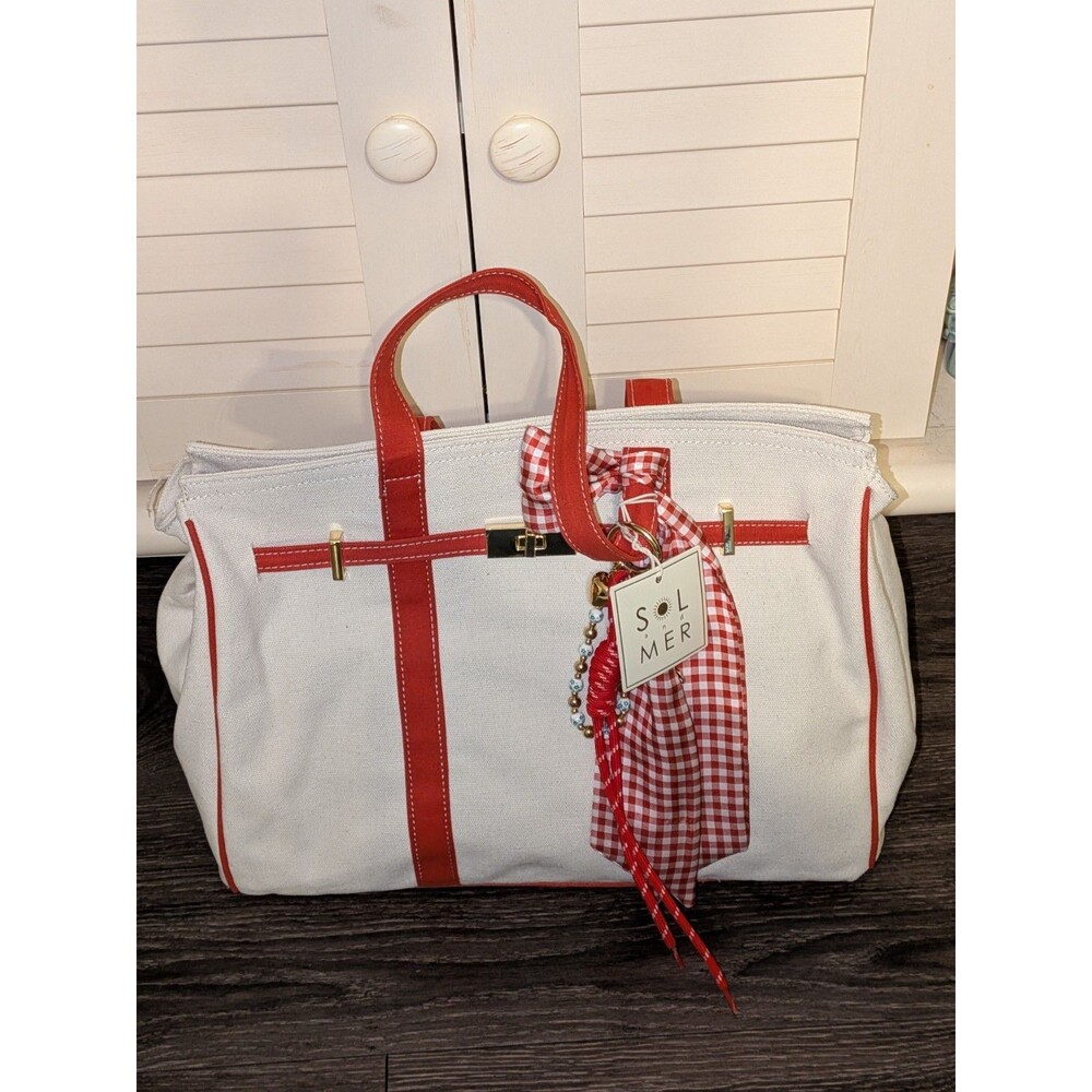 Viral Sol & Mer "Boatkin" Canvas Tote Bag w/Bow, Key Chain & Beaded Tassel